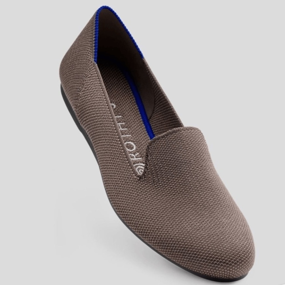 Rothy's Brown Knit Slip-On Loafers with Blue Trim